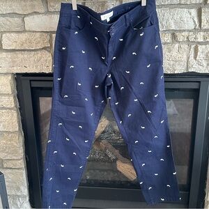 ✨EUC✨Talbots Navy Blue Embroidered White Whale Ankle Pants Women Size 12